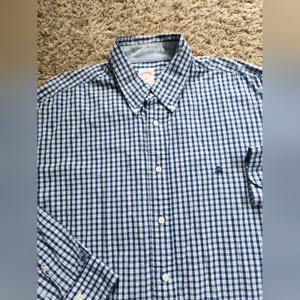 Brooks Brothers 346 Men's XL Long Sleeve Plaid Gingham Shirt Logo Euc